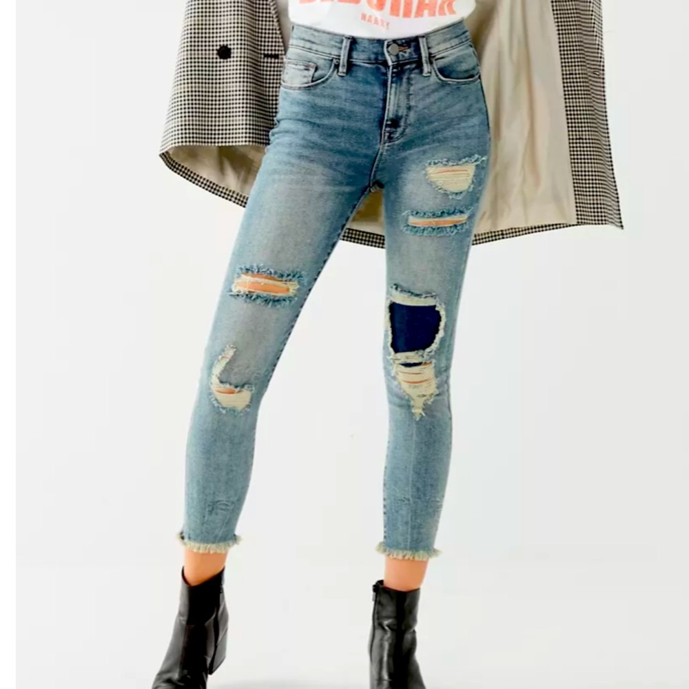 BDG. Slashed + patched high-rise jean, skinny. Size 29.